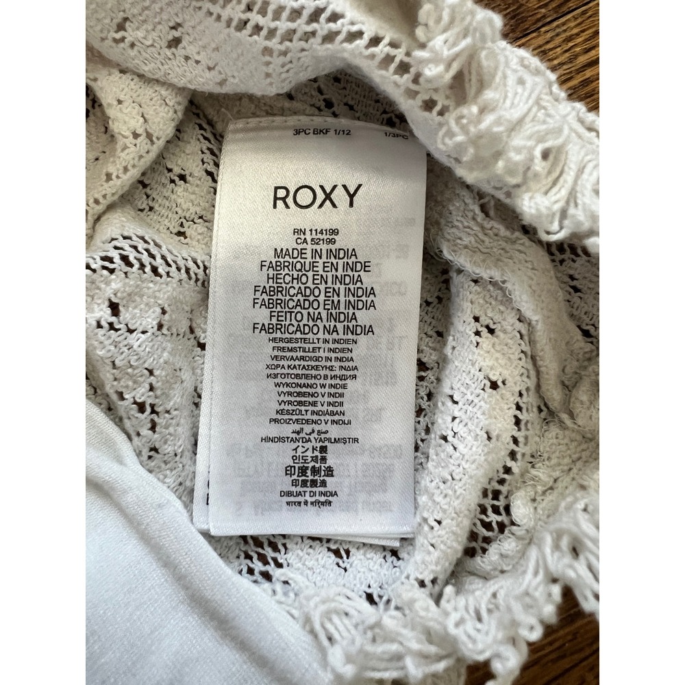 Roxy White Crochet Lace Fringe Mini Dress Boho 3/4 Sleeve with Slip Size M - Picture 4 of 9